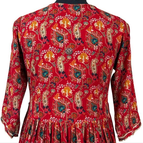 Arhaa Red Paisley Viscose Fit & Flare 3/4 Sleeve Boho Ethnic Maxi Dress Size S - Picture 7 of 12
